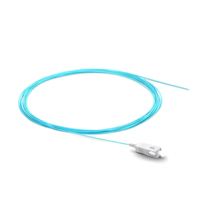 Pigtail FO Multimodo Simplex SC | OM4 40G/100G | 0.9mm Chaqueta PVC Aqua | Terminación de Fibra Óptica | 1 Metro | Tecnoprocesos
