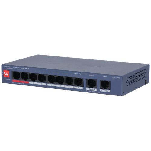 Switch PoE 10 Puertos (8 PoE) | 8 Puertos Fast Ethernet | 2 Uplinks Gigabit | Redes IP/CCTV | Tecnoprocesos
