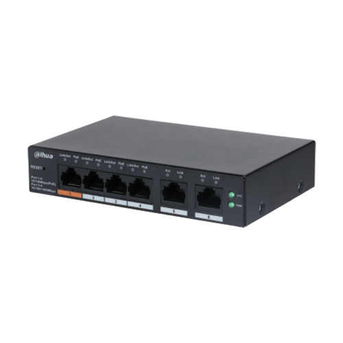 Switch PoE 6 Puertos (4 PoE) | Puerto 1 High PoE 60W | 60W Total | 2 Puertos Uplink Gigabit | Tecnoprocesos