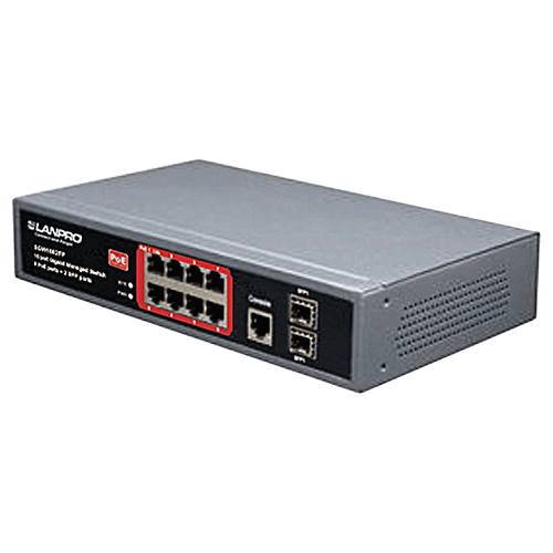 Switch PoE Administrable 10 Puertos (8 PoE) | GIGABIT | 2 SFP Fibra | 150W Total | Tecnoprocesos